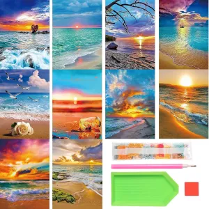 Tontut 10 Pack Diamond Painting Kits, Full Round Diamond Painting Crafts for Adults, DIY Diamond Art Landscape Beach Sunset Diamond Painting Home Wall Decoration 12x16inch