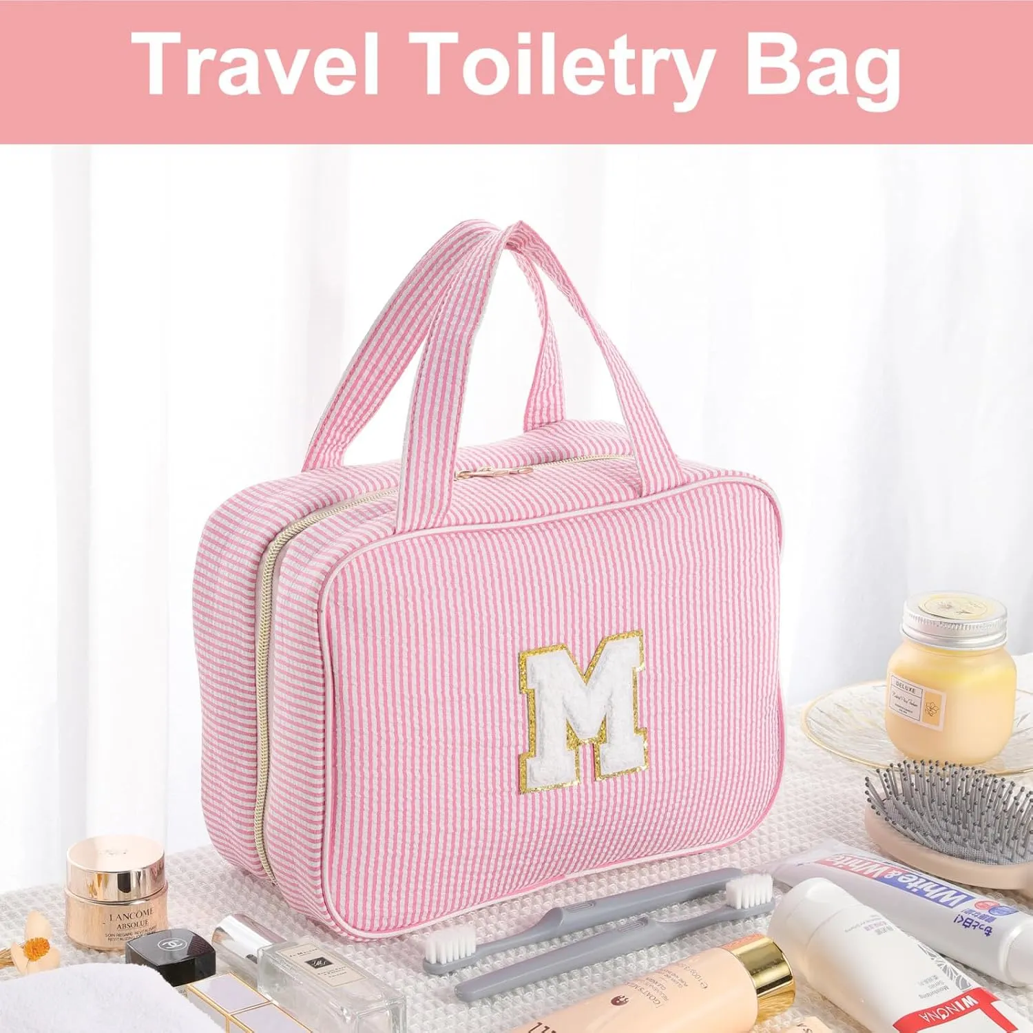 TOPEAST Travel Hanging Toiletry Bag Initial Makeup Bag for Women Teen Girls - Birthday Gifts for Women Teen Girls, Gifts for Daughter Sister Friends Mom Her - Letter A, Blue
