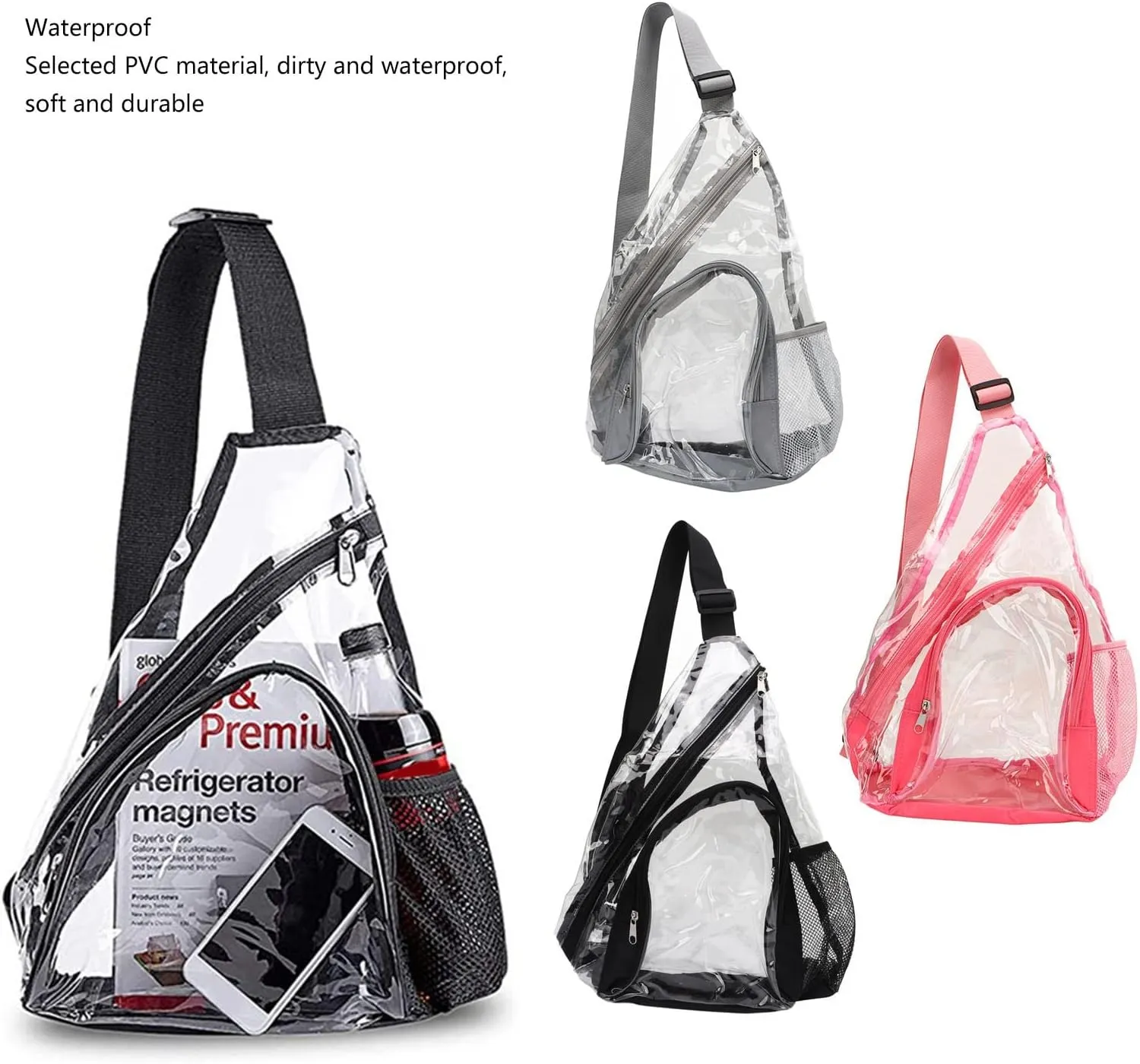 Topyond Clear Sling Bag, Clear Chest Bag, PVC Transparent Chest Bag Comfortable Travel Cross Shoulder Backpack