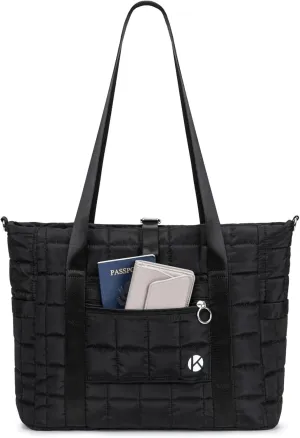 Tote Bag for Women with Zipper, Puffer Gym Tote with Yoga Mat Straps