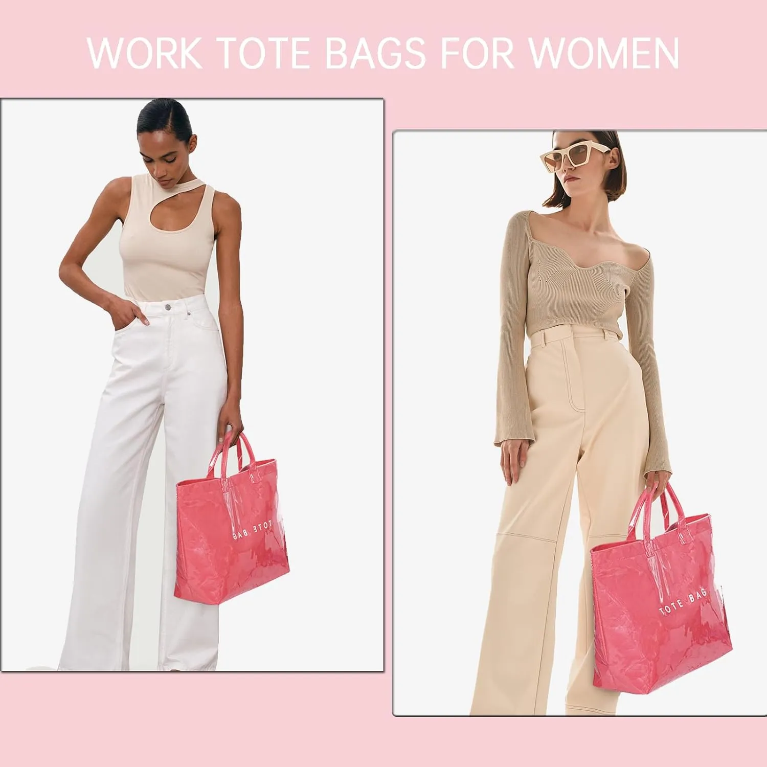 Tote Bag for Women,Large Work Tote Bag Clear Plastic Handbag PVC Letter Printed Bag Kraft Paper Hobo Bag with Handle