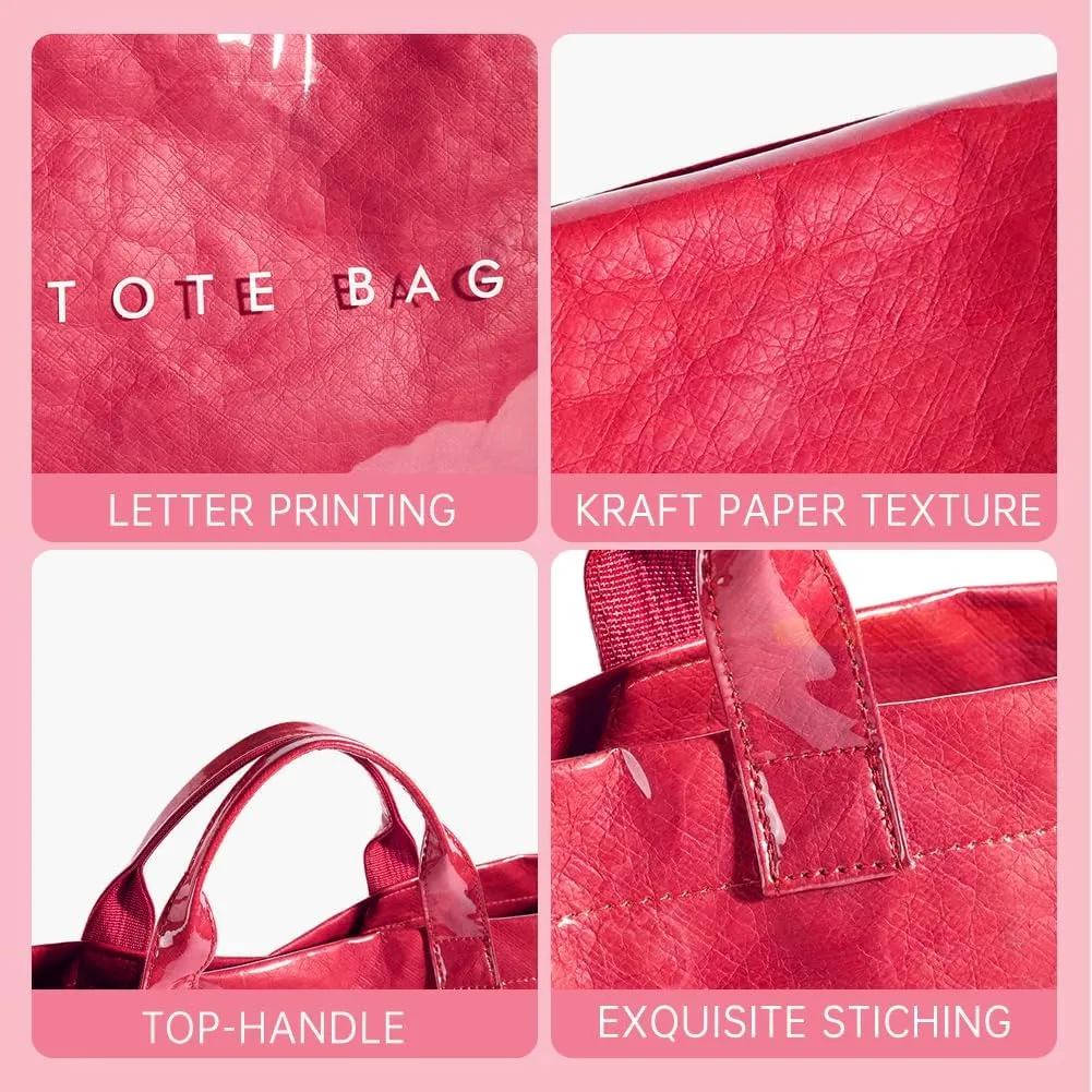 Tote Bag for Women,Large Work Tote Bag Clear Plastic Handbag PVC Letter Printed Bag Kraft Paper Hobo Bag with Handle
