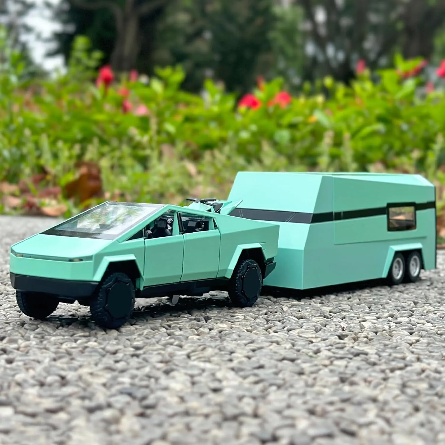 Toy Trucks for Boys Mars Pickup Trailer Toy RV,Diecast Metal Pickup Trailer RV Model Kit,Toy Truck and Trailer with Sound and Light Pull Back,Truck and Trailer Toys for Boys Ages 4-7（Green）