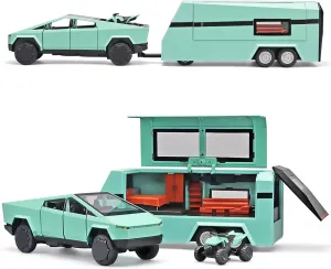 Toy Trucks for Boys Mars Pickup Trailer Toy RV,Diecast Metal Pickup Trailer RV Model Kit,Toy Truck and Trailer with Sound and Light Pull Back,Truck and Trailer Toys for Boys Ages 4-7（Green）