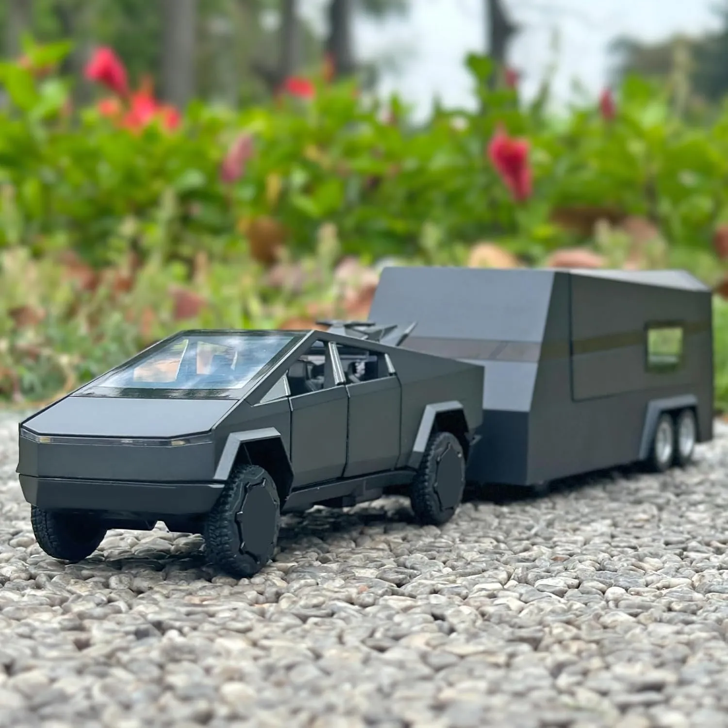 Toy Trucks for Boys Mars Pickup Trailer Toy RV,Diecast Metal Pickup Trailer RV Model Kit,Toy Truck and Trailer with Sound and Light Pull Back,Truck and Trailer Toys for Boys Ages 4-7（Grey）