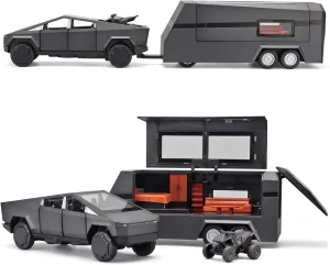 Toy Trucks for Boys Mars Pickup Trailer Toy RV,Diecast Metal Pickup Trailer RV Model Kit,Toy Truck and Trailer with Sound and Light Pull Back,Truck and Trailer Toys for Boys Ages 4-7（Grey）