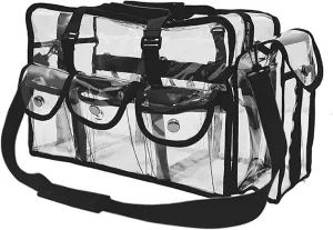 Transparent Cosmetic Bag PVC Large Capacity Makeup Bag Waterproof Beach Bag Portable Clear Travel Organizer with 6 External Pockets (Black), Clear Makeup Bag
