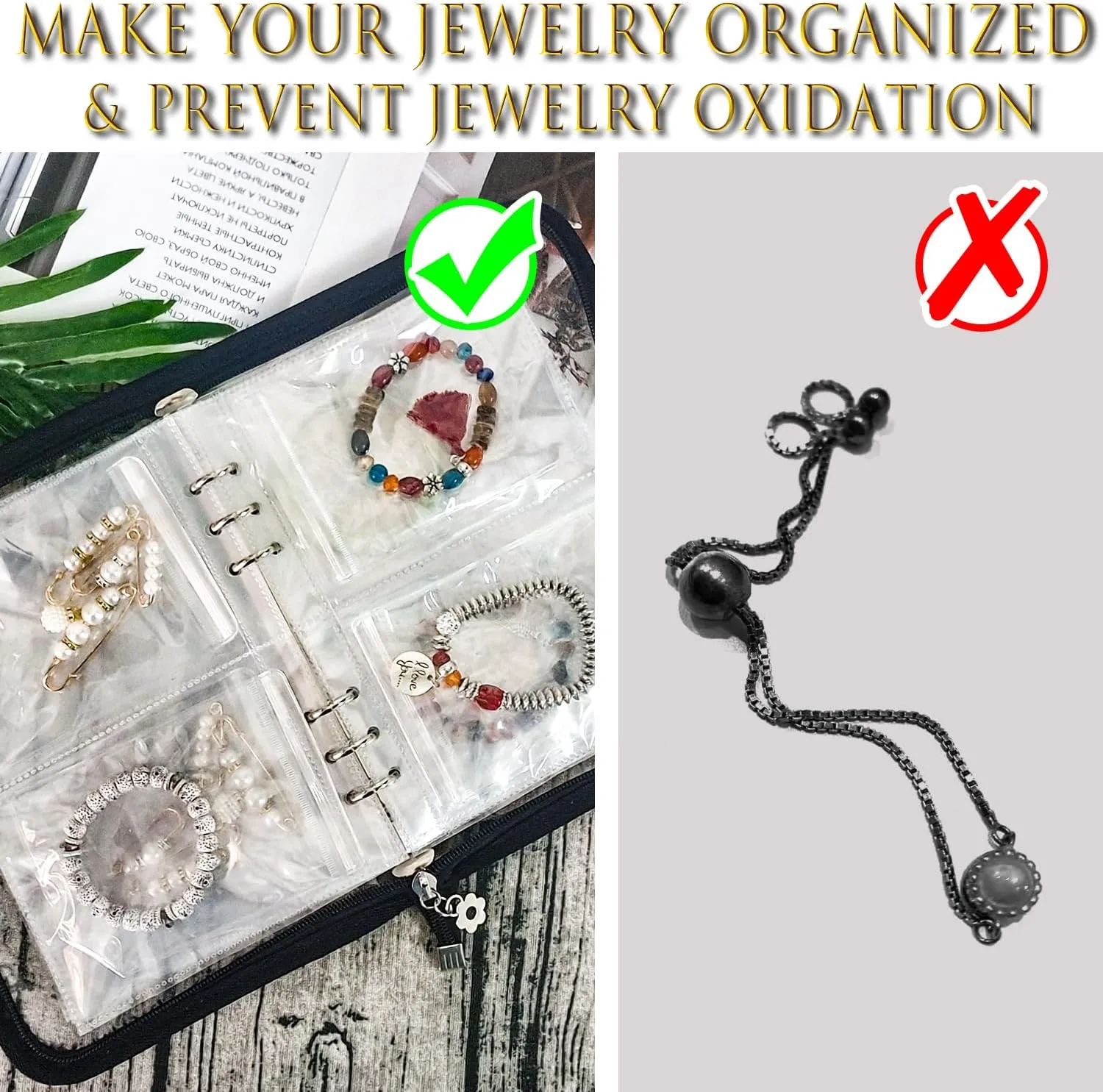 Transparent Jewelry Storage Book Travel Jewelry Organizer Earring Organizer Case Bracelet Holder for Necklace Ring with Anti tarnish Pouches, Pack of 2