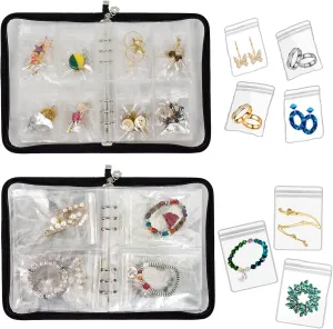 Transparent Jewelry Storage Book Travel Jewelry Organizer Earring Organizer Case Bracelet Holder for Necklace Ring with Anti tarnish Pouches, Pack of 2