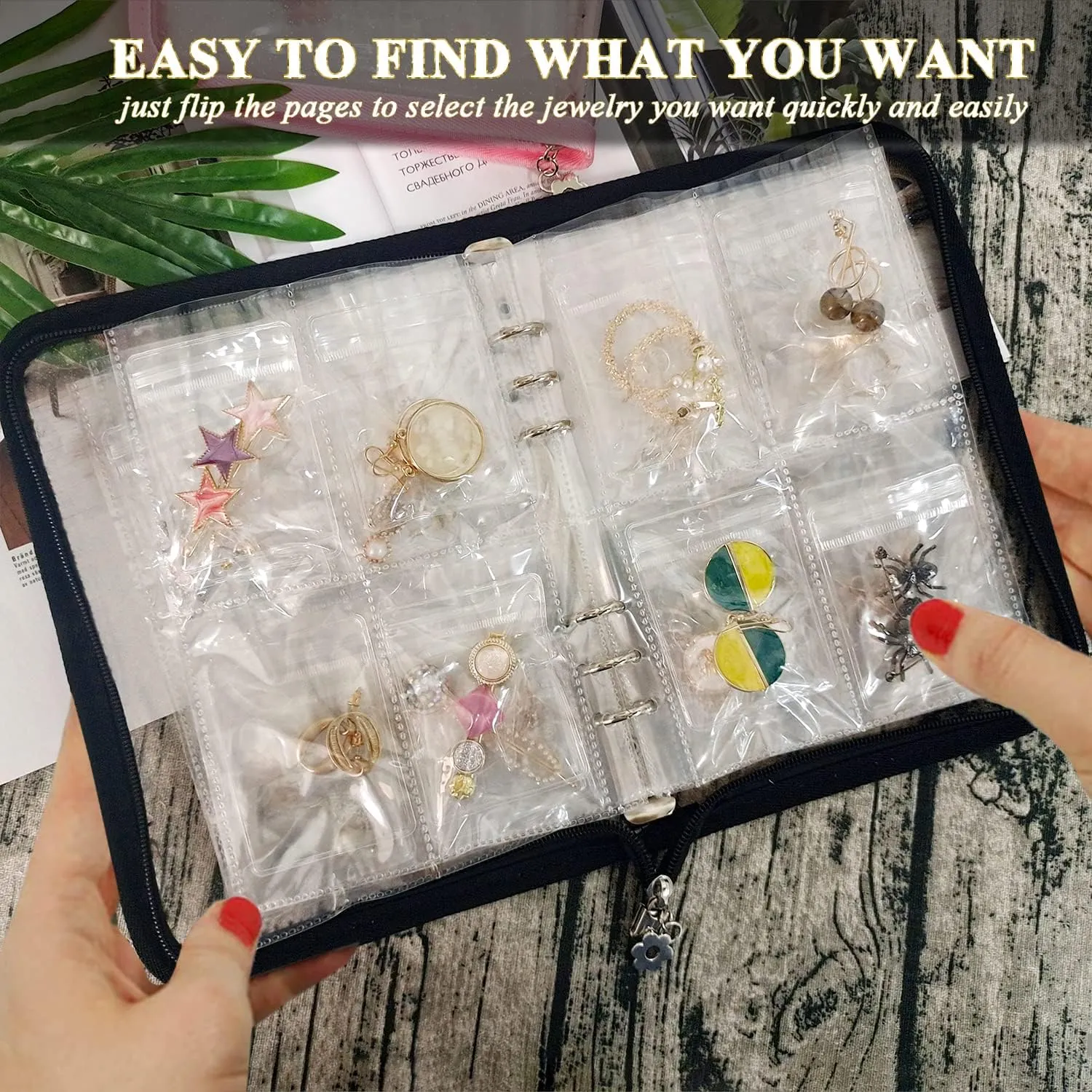 Transparent Jewelry Storage Book Travel Jewelry Organizer Earring Organizer Case Bracelet Holder for Necklace Ring with Anti tarnish Pouches, Pack of 2
