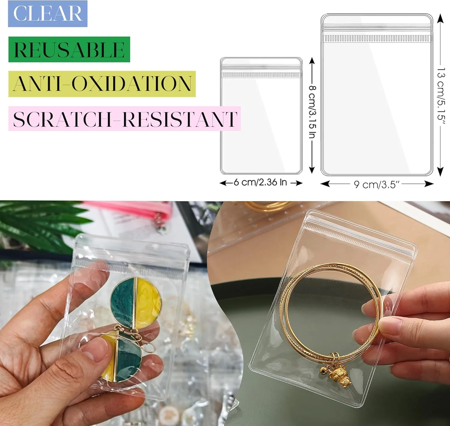Transparent Jewelry Storage Book Travel Jewelry Organizer Earring Organizer Case Bracelet Holder for Necklace Ring with Anti tarnish Pouches, Pack of 2