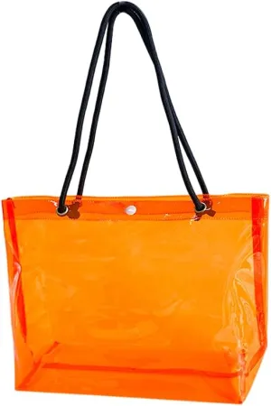 Transparent PVC Pink Tote Bag with Black Handles, Waterproof Storage Organizer for Supermarket, Gym, Travel