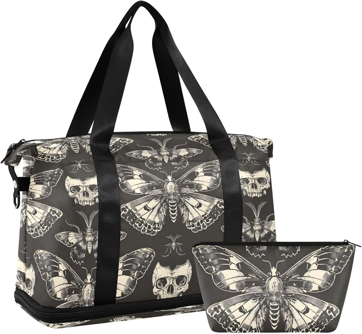 Travel Duffel Tote Bag Butterfly and Skull Sports Duffel Bag with Wet Pocket Weekender Overnight Bag for Women Men Gym Bag, Carry On Bag Hospital Bag for Labor and Delivery