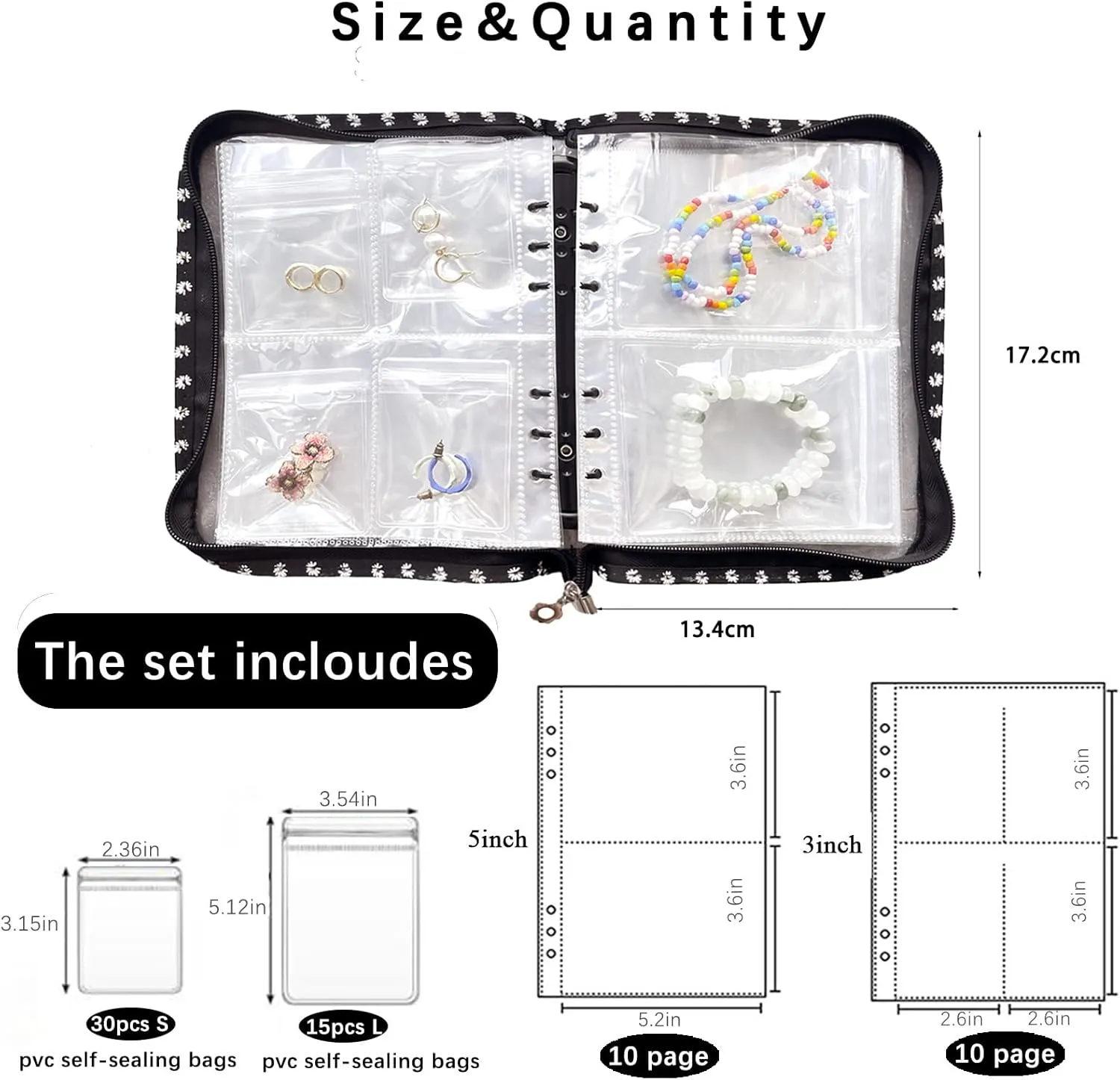 Travel Jewelry Organizer Case,Jewelry Storage Book with 45 Portable Thick PVC Pouches,Jewelry Organizer Zipper Bags for Necklaces Bracelet Rings and Earrings (front cover removable)