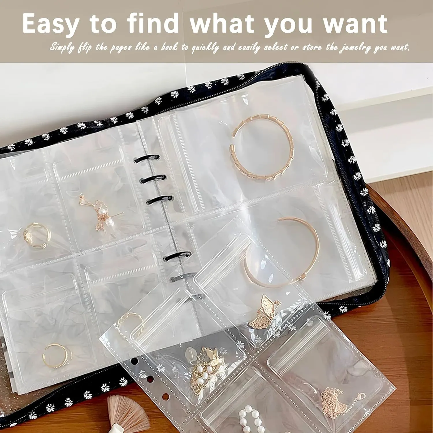 Travel Jewelry Organizer Case,Jewelry Storage Book with 45 Portable Thick PVC Pouches,Jewelry Organizer Zipper Bags for Necklaces Bracelet Rings and Earrings (front cover removable)