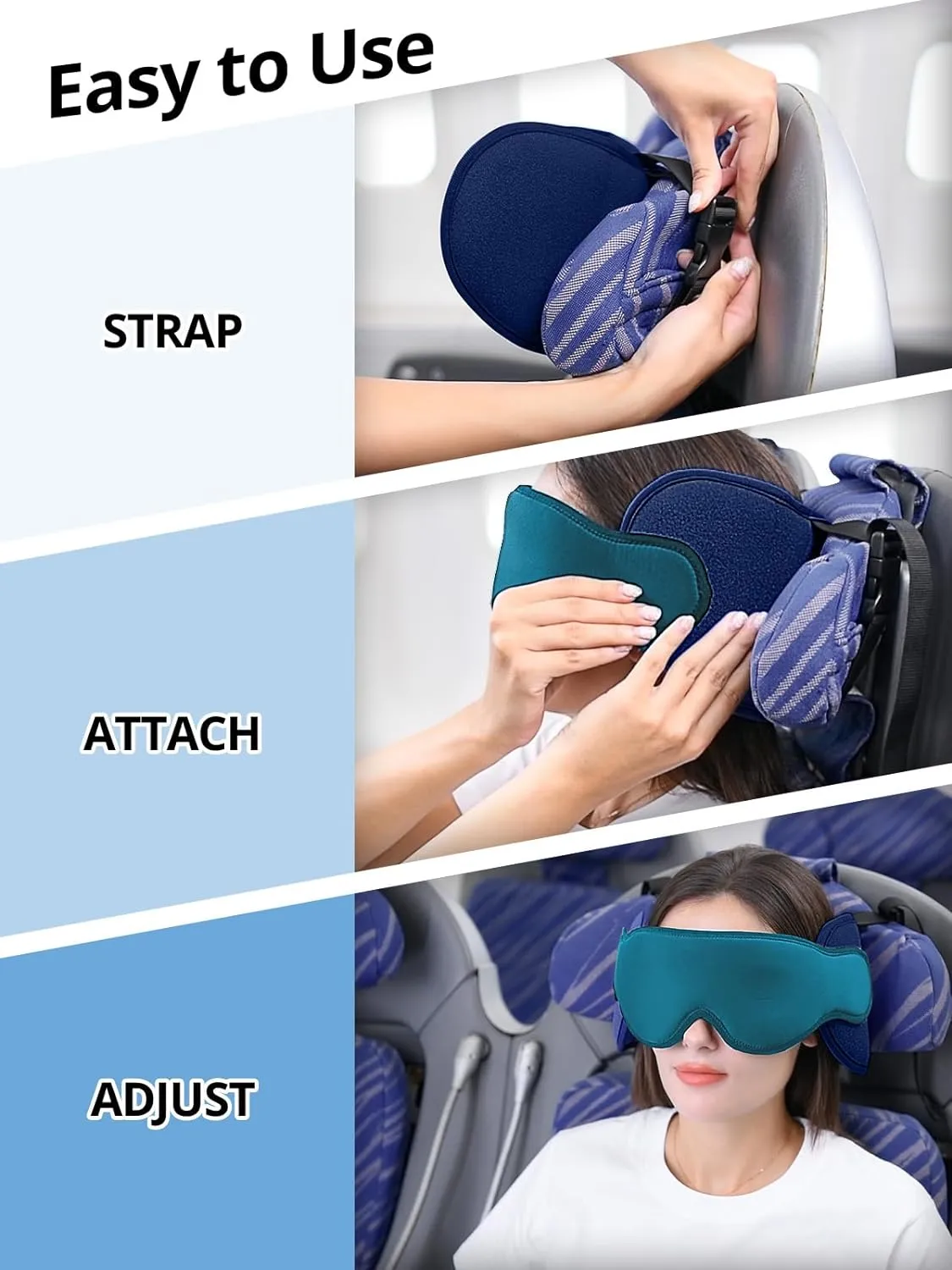 Travel Pillows for Airplanes, FSA HSA Eligible Approved Travel Accessories for Long Flight, Car Travel Pillow for Kids, Flight Headrest with Eye Mask for Sleeping Airplane, Lake Blue
