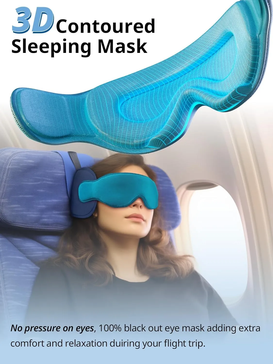 Travel Pillows for Airplanes, FSA HSA Eligible Approved Travel Accessories for Long Flight, Car Travel Pillow for Kids, Flight Headrest with Eye Mask for Sleeping Airplane, Lake Blue