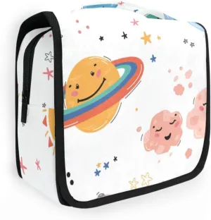 Travel Toiletry Bag Cosmetic Bag Cartoon Planets Sun Meteorite Stars Portable Hanging Cosmetic Case Traveling With Leakproof Compartment Makeup Toiletries Cosmetic Organizer for Men Women