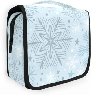 Travel Toiletry Bag Cosmetic Bag Winter Snowflakes Portable Hanging Cosmetic Case Traveling With Leakproof Compartment Makeup Toiletries Cosmetic Organizer for Women Men