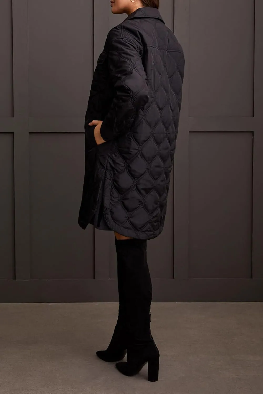 Tribal Women's Long Drop Shoulder Sleeves Quilted Button-up Jackets with Chest Pockets