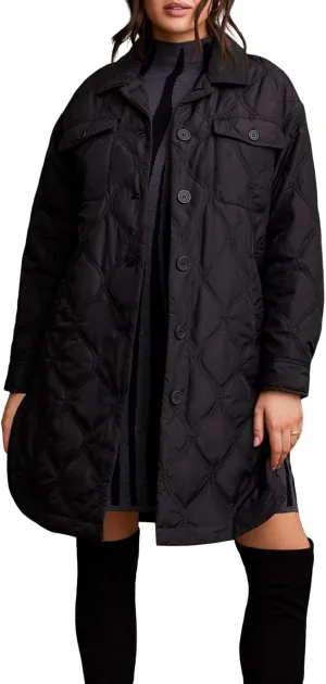 Tribal Women's Long Drop Shoulder Sleeves Quilted Button-up Jackets with Chest Pockets