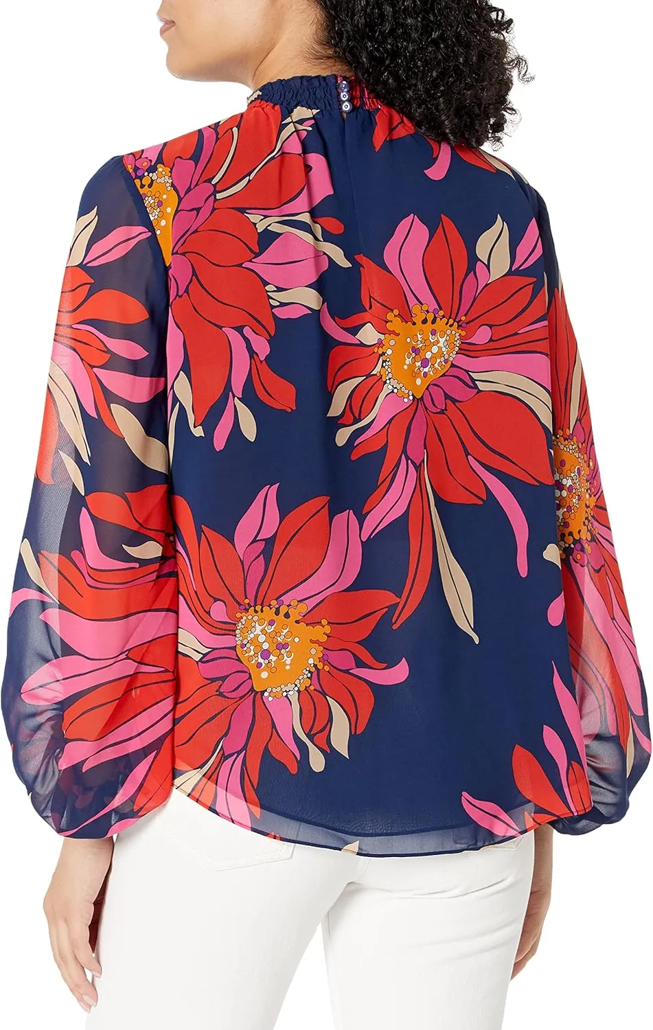 Trina Turk Women's Floral Mock Neck Blouse