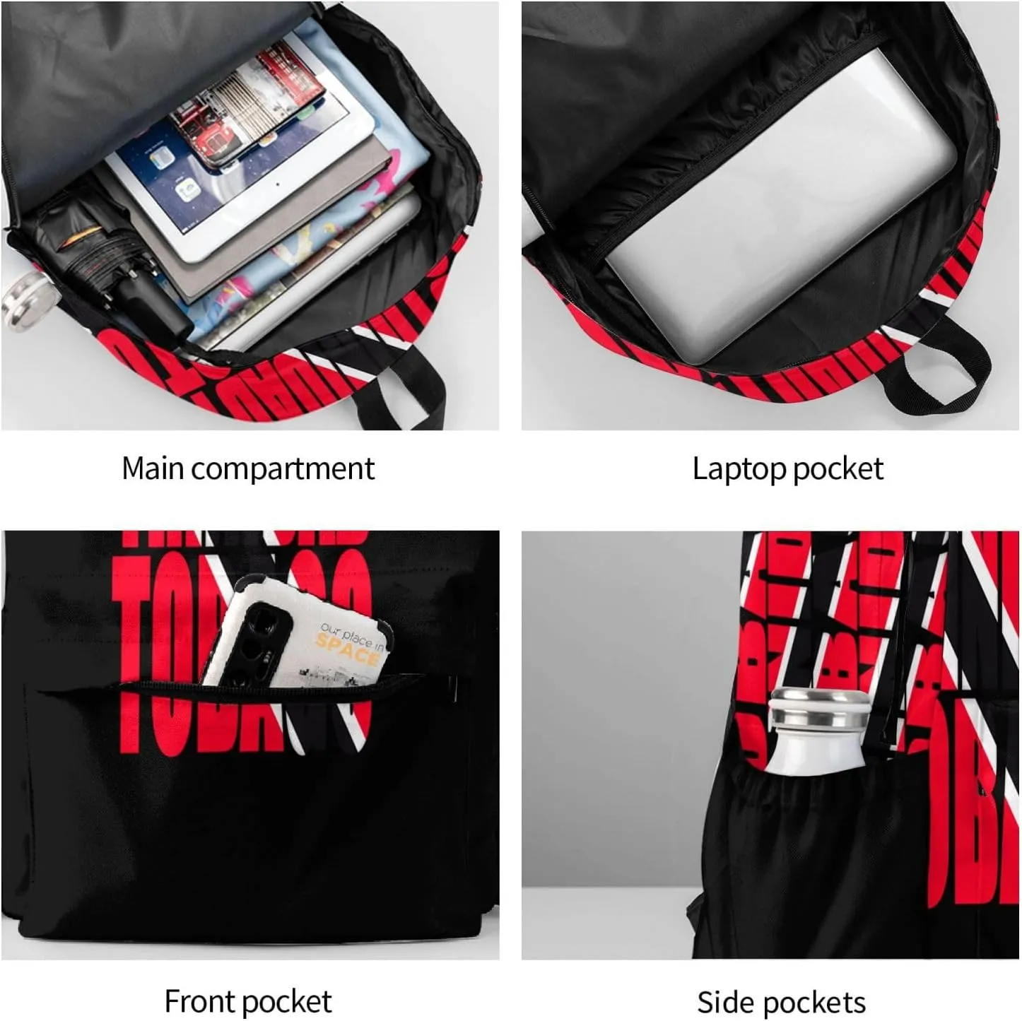 Trinidad and Tobago Flag Large Travel Backpack Casual Backpacks Laptop Daypack Working Rucksack Lightweight Back Pack Sports Bag with Adjustable Shoulder Strap