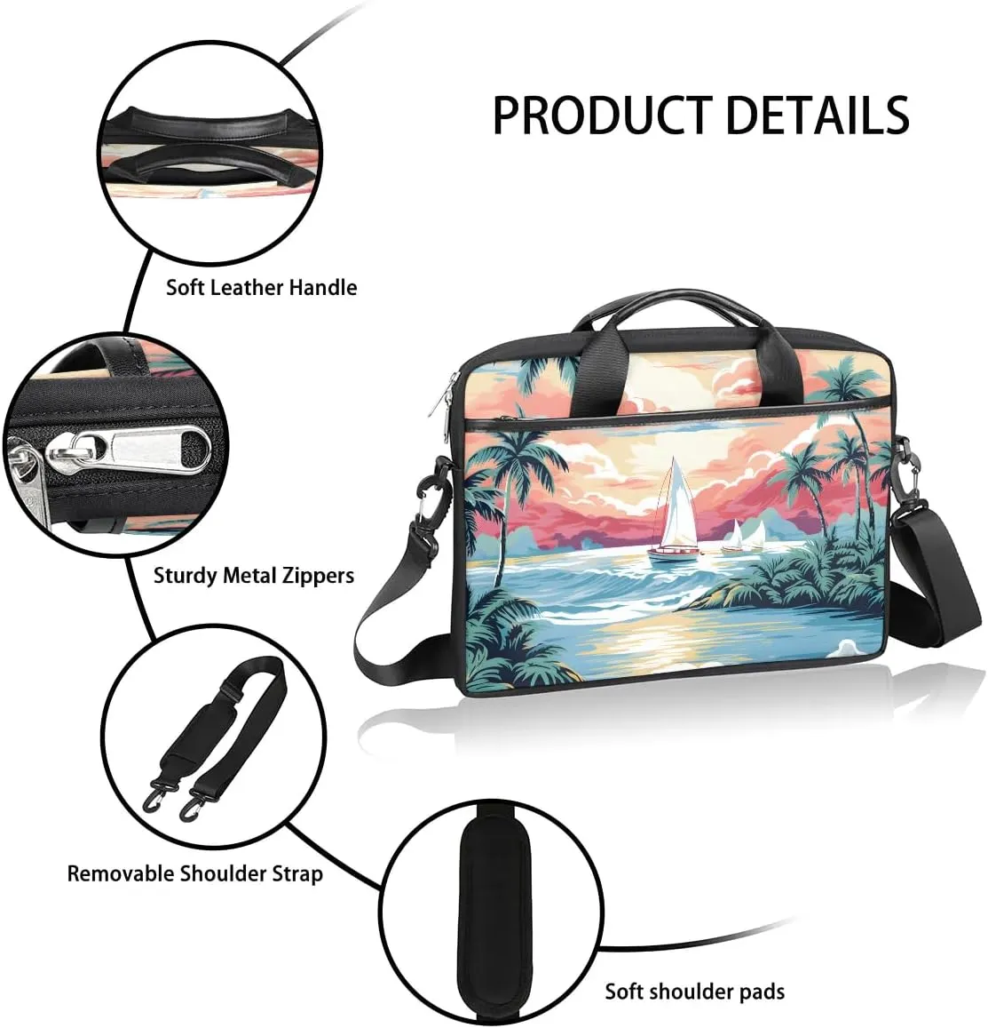 Tropical Beach 15 Inch Laptop Bag Women Men Laptop Carrying Case