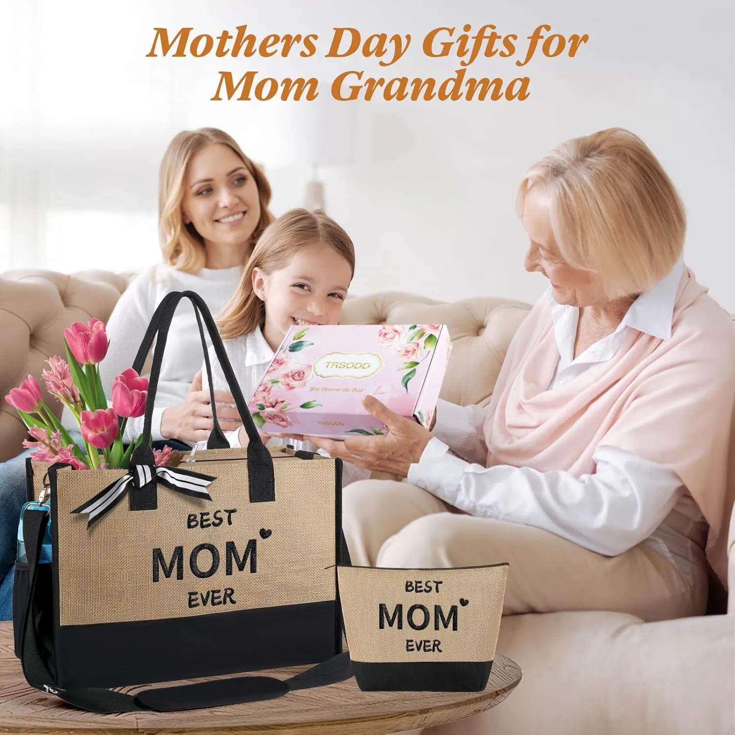 TRSODD Teacher Appreciation Gifts Birthday Gifts for Women Personalized Teacher Jute Tote Bag and Makeup Bag Set