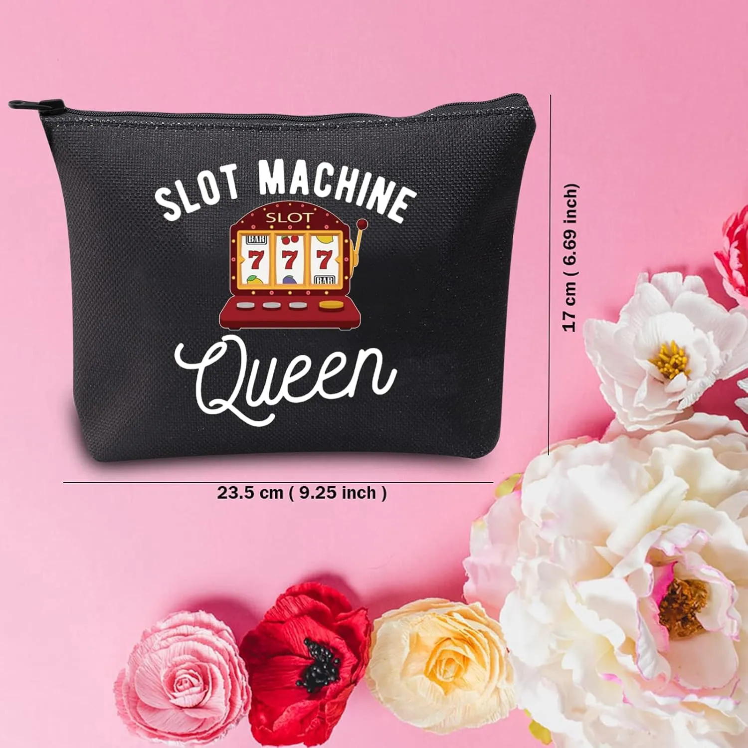 TSOTMO Slot Machine Casino Gambling Makeup Bag Queen Of The Machine Gift Gambler Gift Slot Machine Queen Cosmetic Bag Gift For Gambling Lovers (Slot BLK)