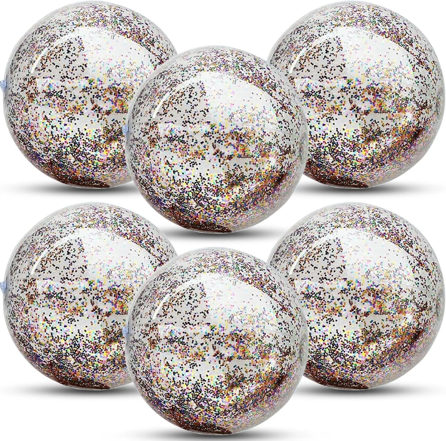 TURNMEON 6 Pack Inflatable Beach Ball 24 Inch Glitter Beach Balls Pool Toys Confetti Clear Beach Ball Swimming Pool Water Beach Toys Outdoor Summer Party Favors for Kids Adults (Mixed Color)