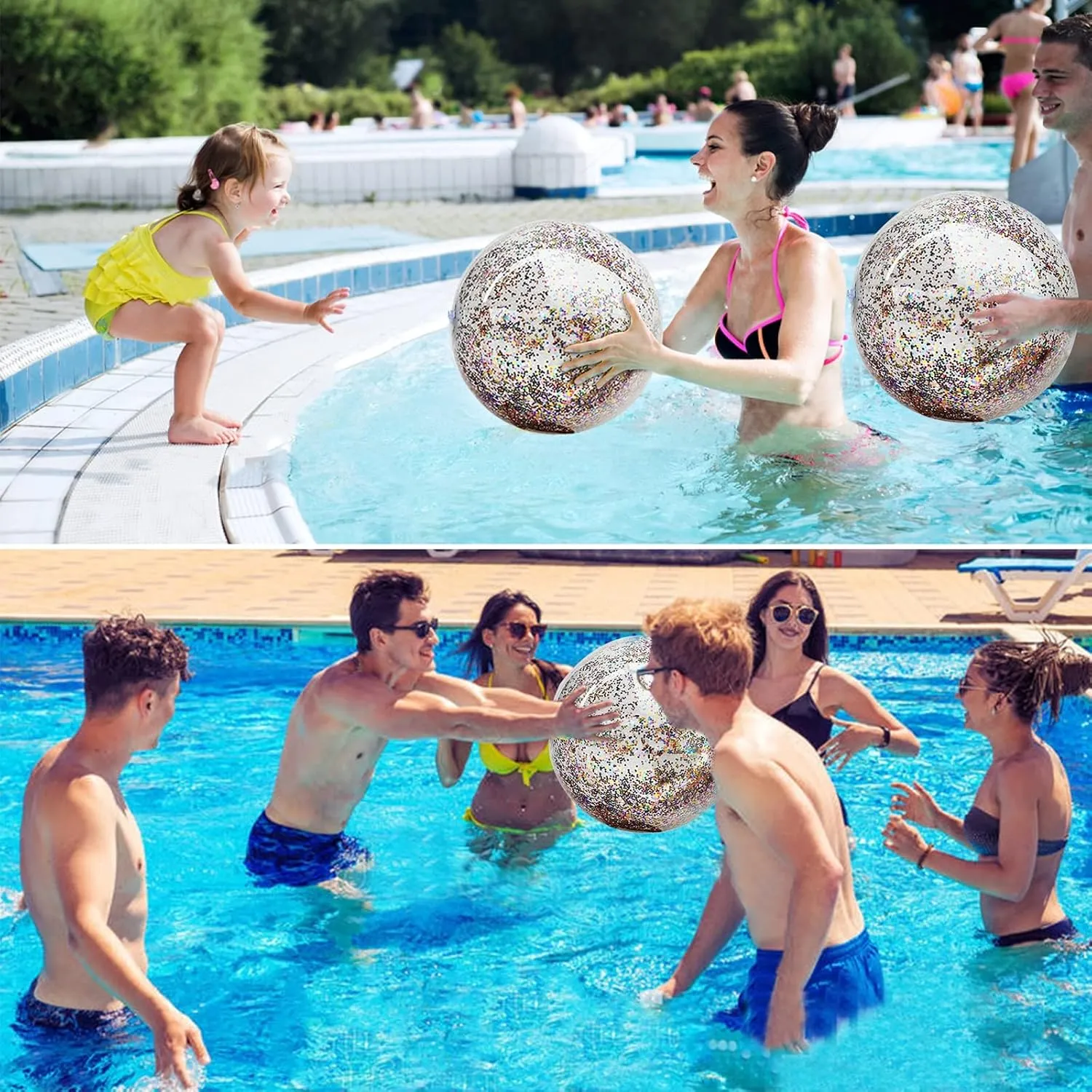 TURNMEON 6 Pack Inflatable Beach Ball 24 Inch Glitter Beach Balls Pool Toys Confetti Clear Beach Ball Swimming Pool Water Beach Toys Outdoor Summer Party Favors for Kids Adults (Mixed Color)