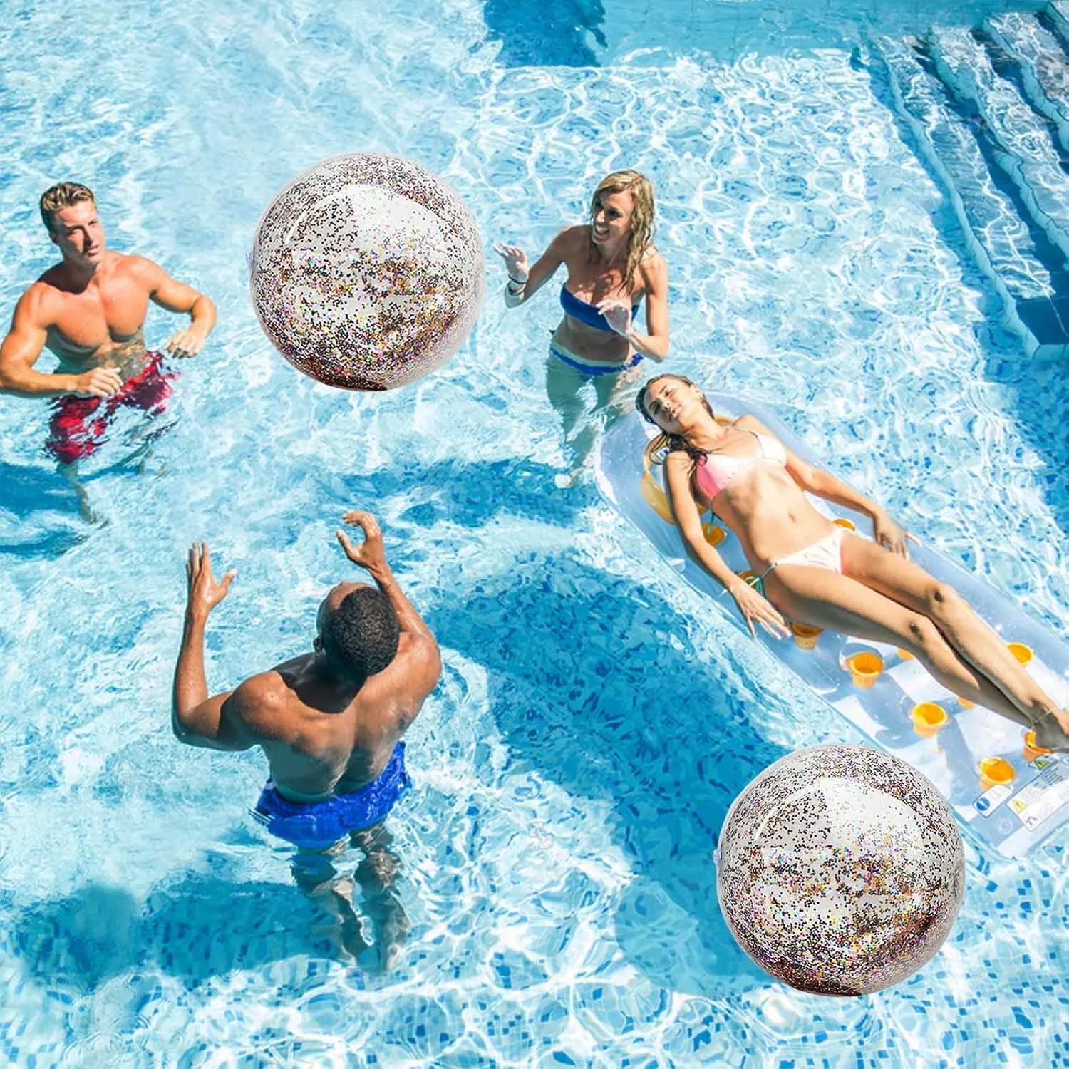 TURNMEON 6 Pack Inflatable Beach Ball 24 Inch Glitter Beach Balls Pool Toys Confetti Clear Beach Ball Swimming Pool Water Beach Toys Outdoor Summer Party Favors for Kids Adults (Mixed Color)