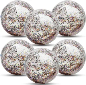 TURNMEON 6 Pack Inflatable Beach Ball 24 Inch Glitter Beach Balls Pool Toys Confetti Clear Beach Ball Swimming Pool Water Beach Toys Outdoor Summer Party Favors for Kids Adults (Mixed Color)