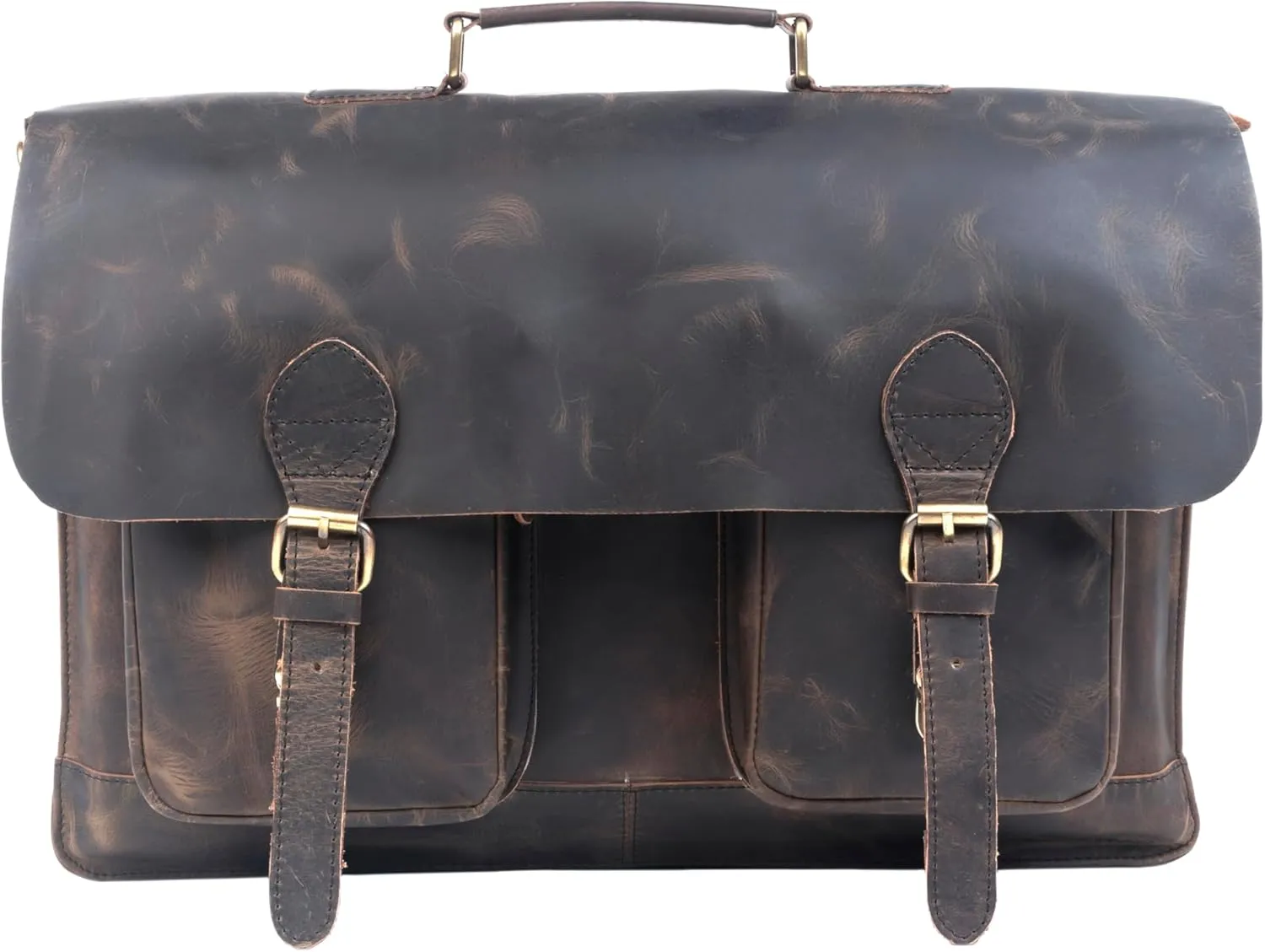 TUZECH Retro Buffalo Hunter Leather Laptop Messenger Bag Office Briefcase College Bag Leather Bag for Men and Women