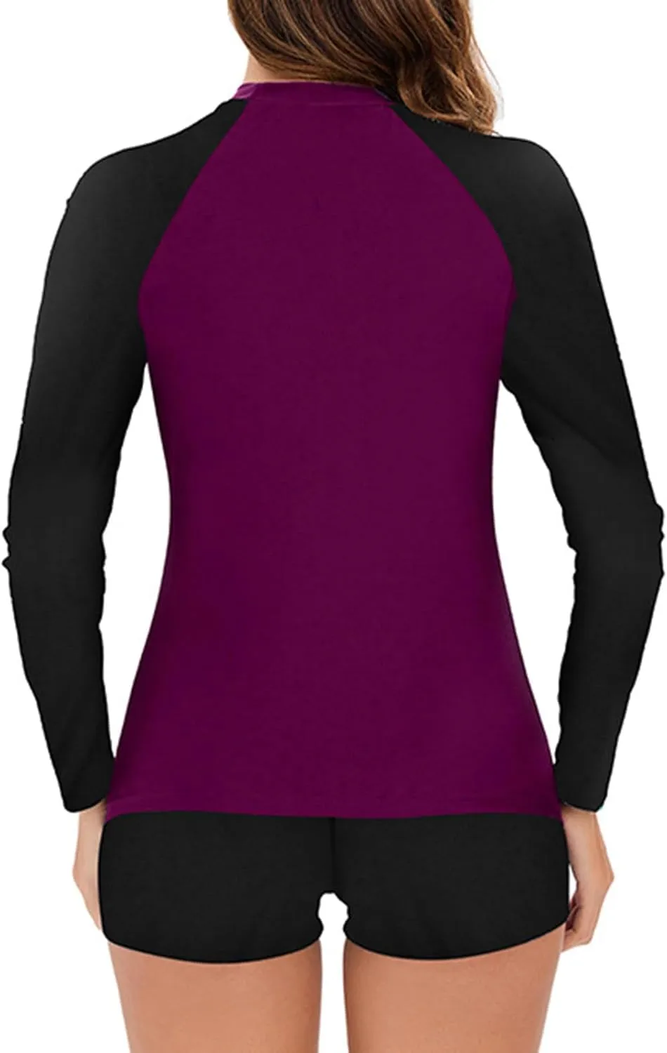 Two Piece Swimsuit for Women Long Sleeve Crewneck Full Coverage Shirt Boyleg Rash Guard UV Protection Bathing Suit