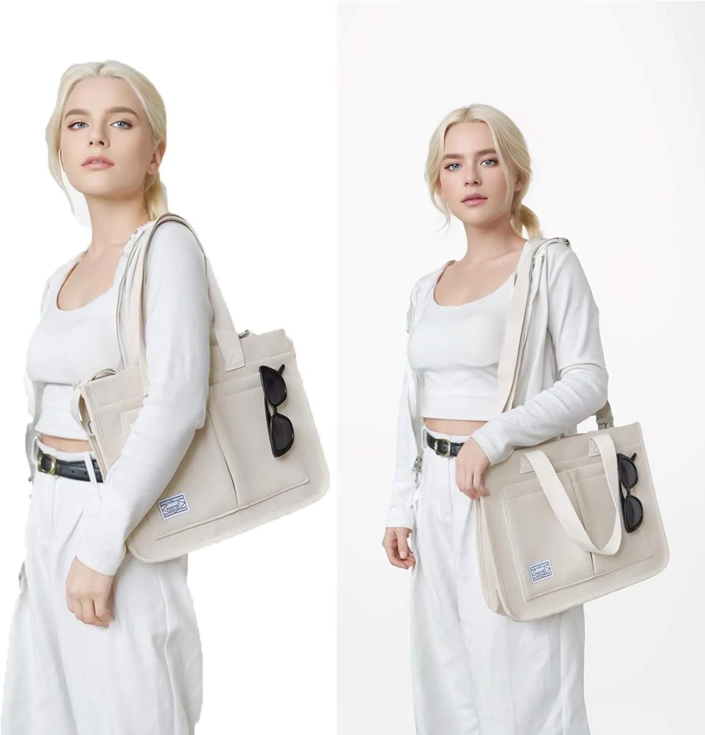UERRUAM Tote Bag for Women with Pockets,Large Corduroy Crossbody Purse for Laptop,Work,College,Everyday,Travel