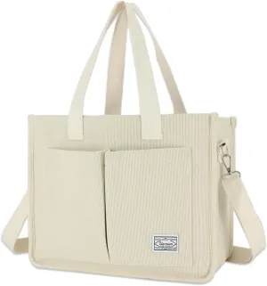 UERRUAM Tote Bag for Women with Pockets,Large Corduroy Crossbody Purse for Laptop,Work,College,Everyday,Travel