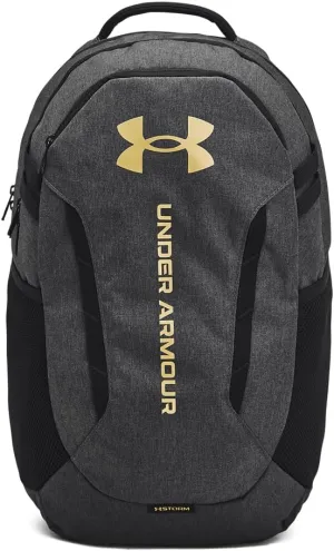 Under Armour Unisex-Adult Hustle 6.0 Backpack, (005) Black Full Heather/Black/Metallic Gold, One Size Fits Most