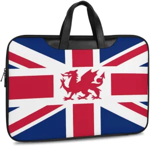 Union Jack with Wales Flag Laptop Sleeve Bag Protective Case Handbag With Shoulder Strap for Computer 10-17 Inch