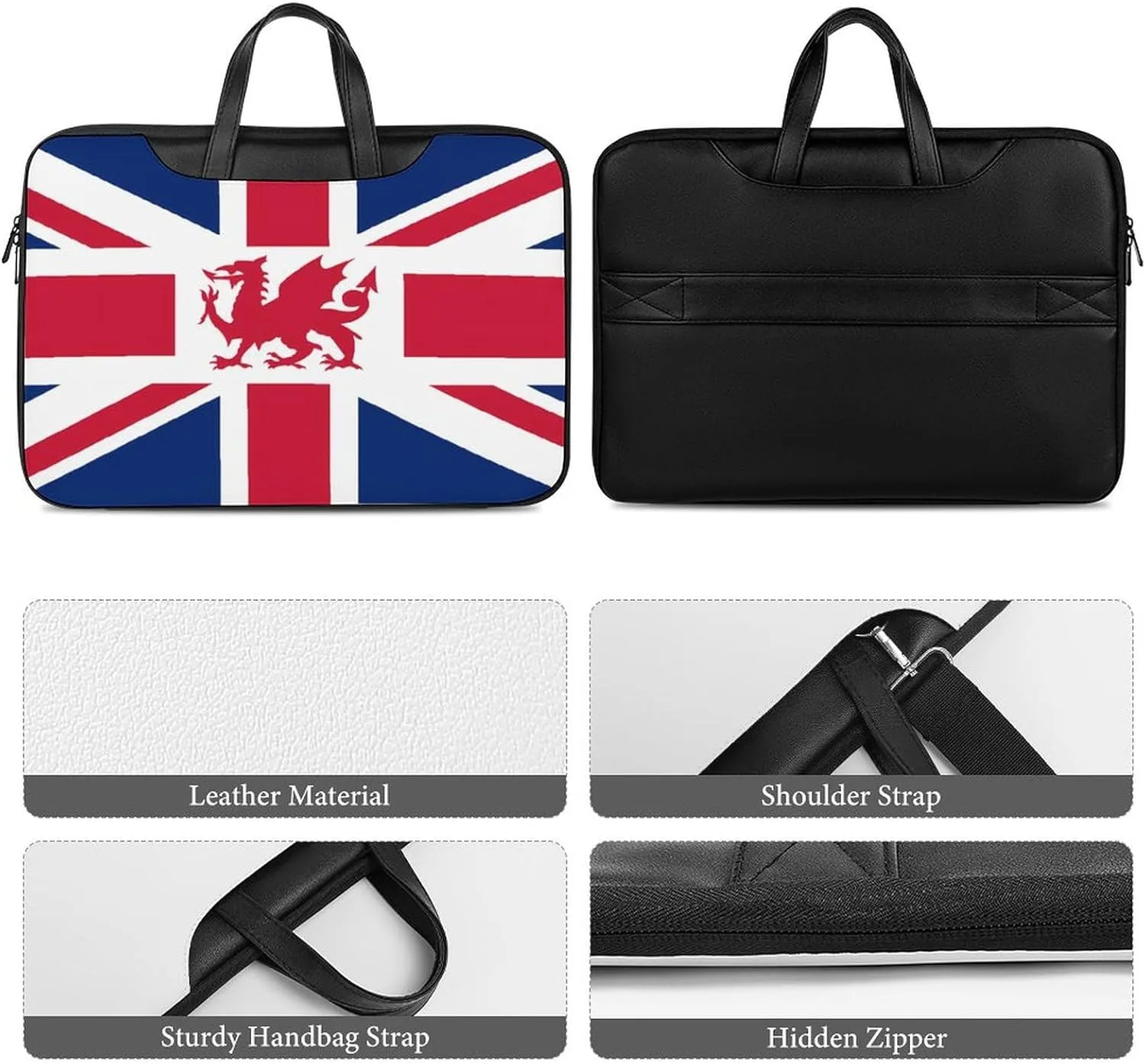 Union Jack with Wales Flag Laptop Sleeve Bag Protective Case Handbag With Shoulder Strap for Computer 10-17 Inch