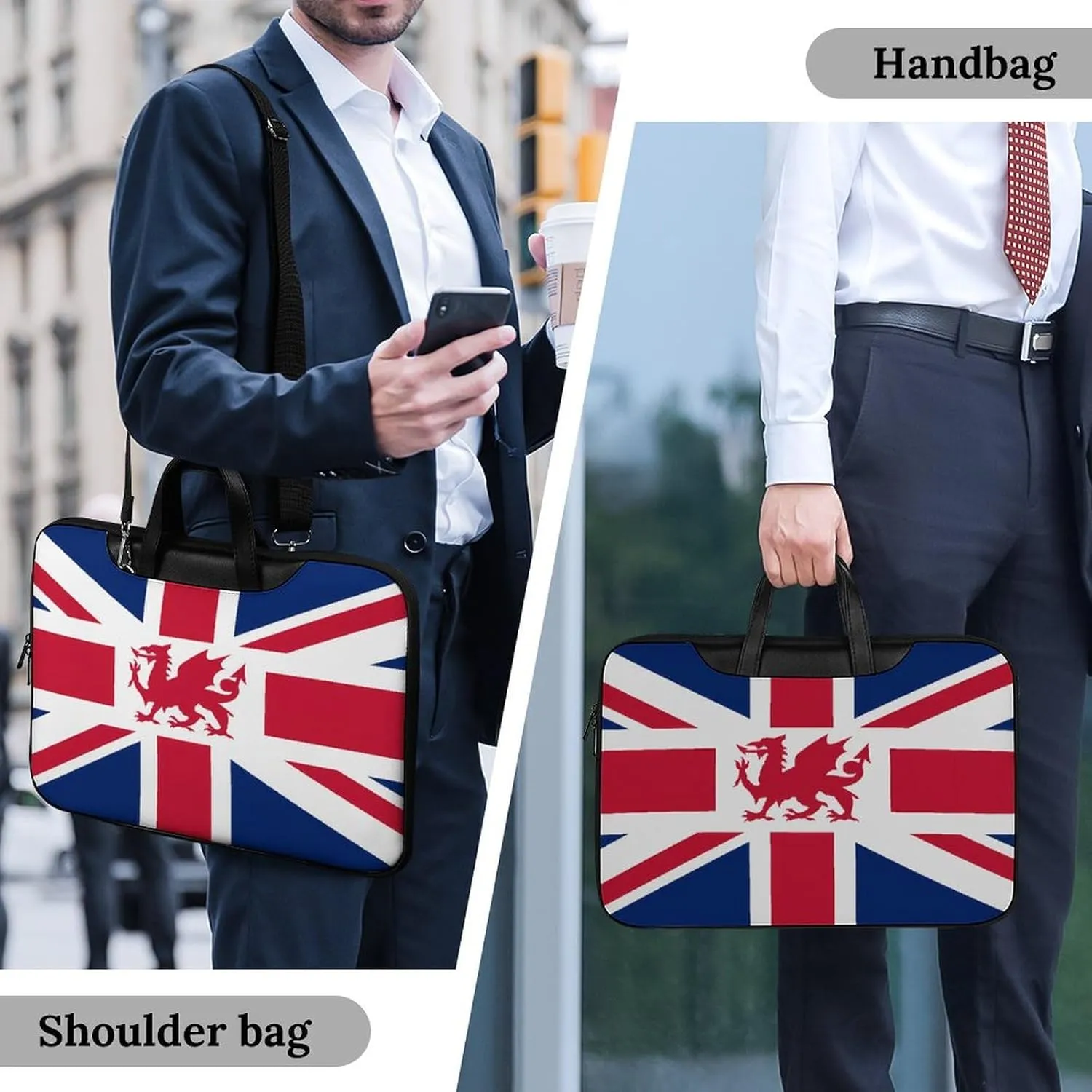 Union Jack with Wales Flag Laptop Sleeve Bag Protective Case Handbag With Shoulder Strap for Computer 10-17 Inch