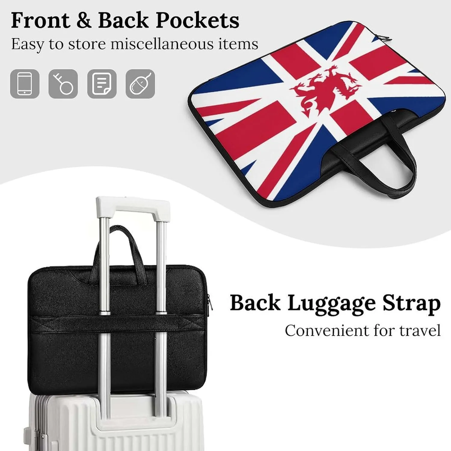 Union Jack with Wales Flag Laptop Sleeve Bag Protective Case Handbag With Shoulder Strap for Computer 10-17 Inch