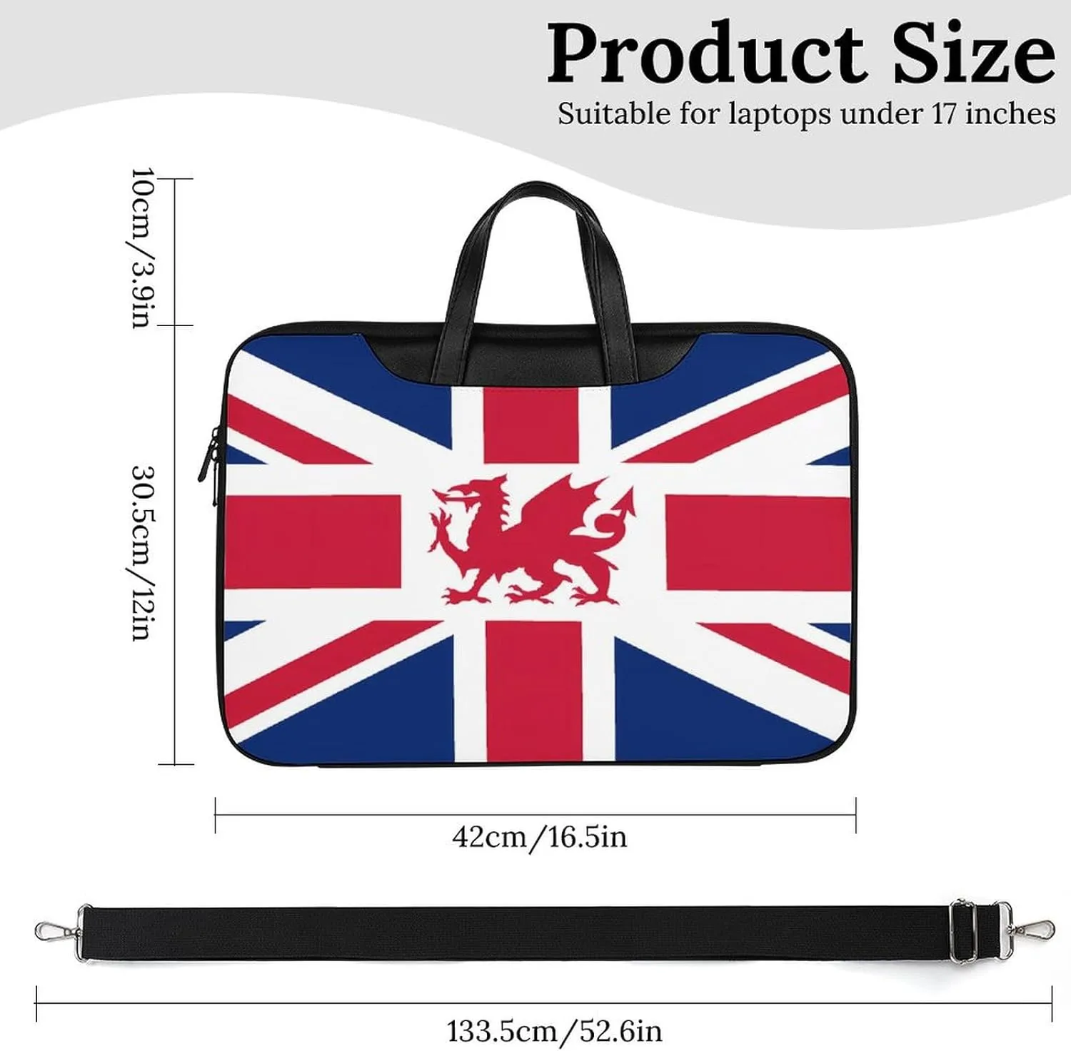 Union Jack with Wales Flag Laptop Sleeve Bag Protective Case Handbag With Shoulder Strap for Computer 10-17 Inch