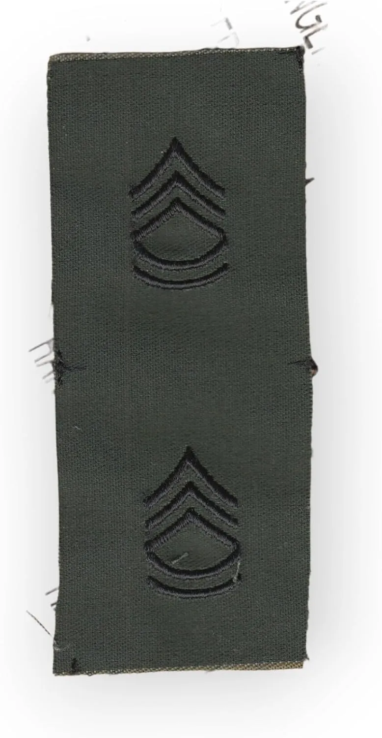 USA Enlisted Sergeant First Class SFC E-7 OD Green, Black Rank Patch Set