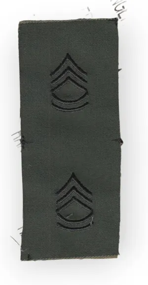 USA Enlisted Sergeant First Class SFC E-7 OD Green, Black Rank Patch Set