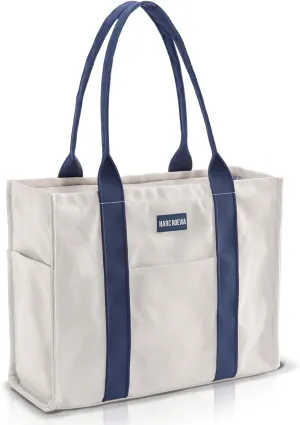 Utility Large Canvas Tote Bag with Compartments.Durable Laptop Bag with Zipper closure,Beach,everyday bag