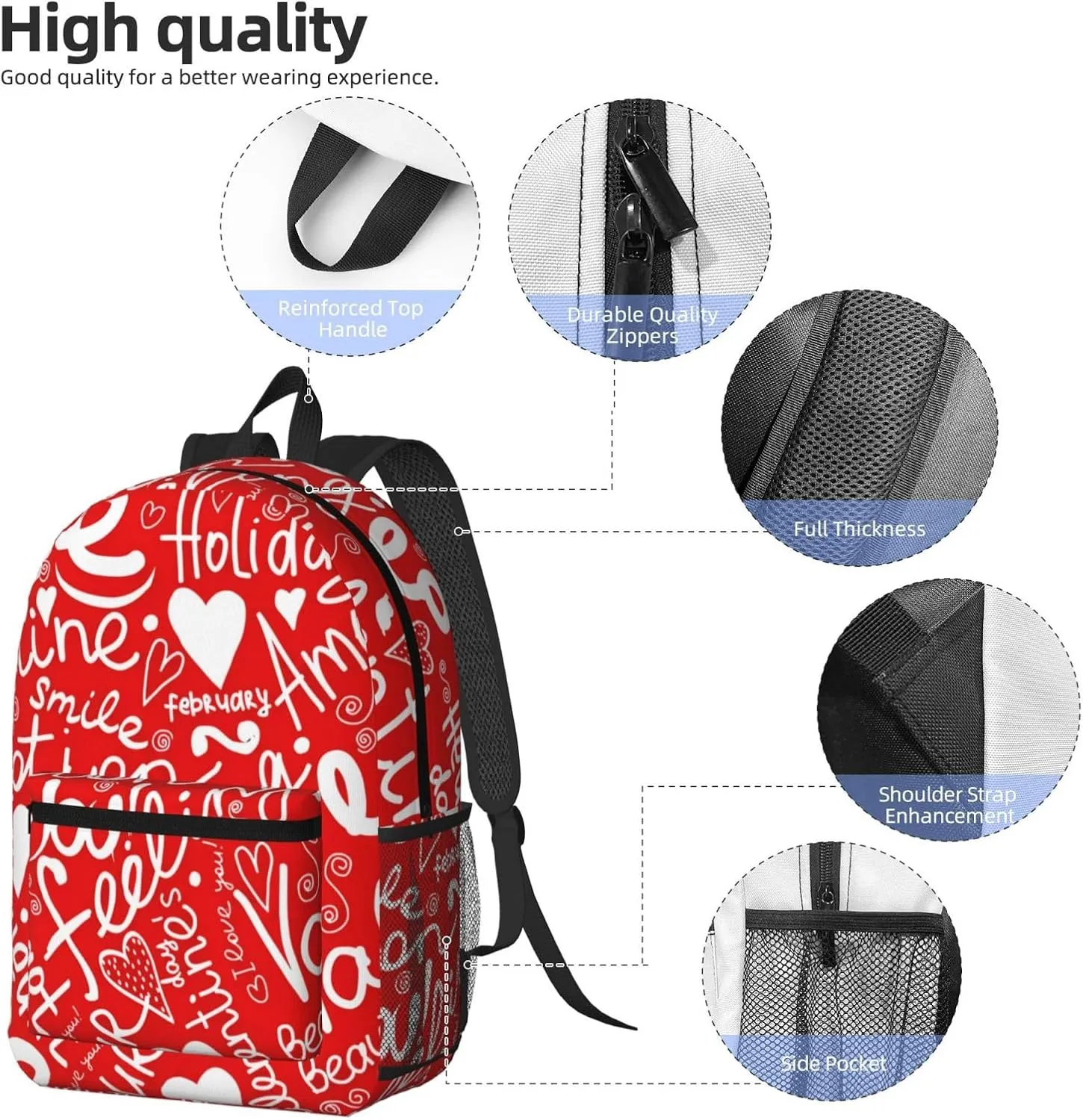 Valentine's Day Love Heart Holiday 17 Inch Backpacks Multipurpose Laptop Backpack Double Shoulder Bag for Men Women Gifts