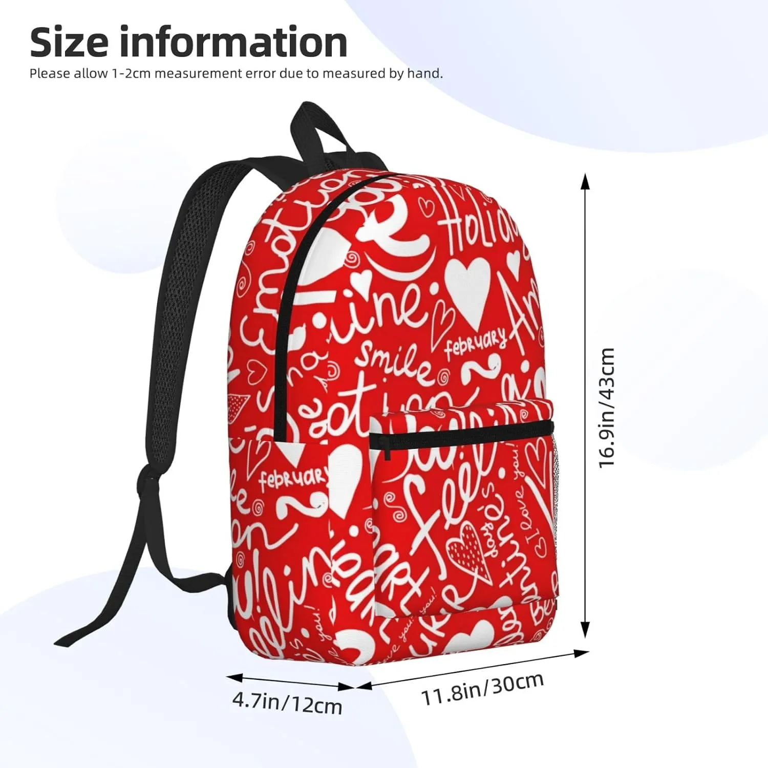 Valentine's Day Love Heart Holiday 17 Inch Backpacks Multipurpose Laptop Backpack Double Shoulder Bag for Men Women Gifts