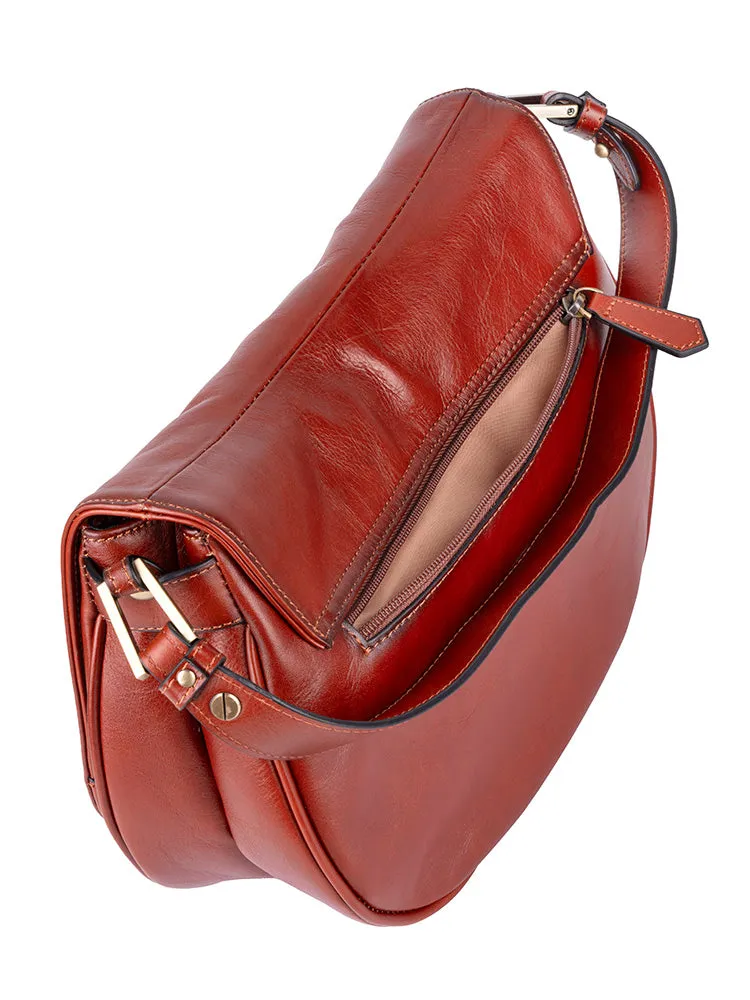 Vega Leather Flapover Shoulder Bag - Brown